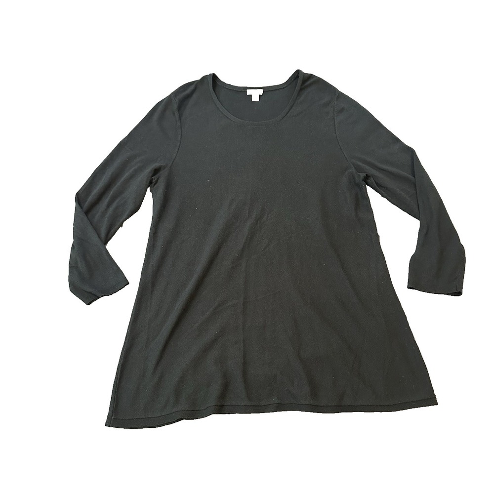 J Jill Silk Blend Womens Tunic Top Black L 3/4 Sleeve Minimalist Lagenlook Scoop